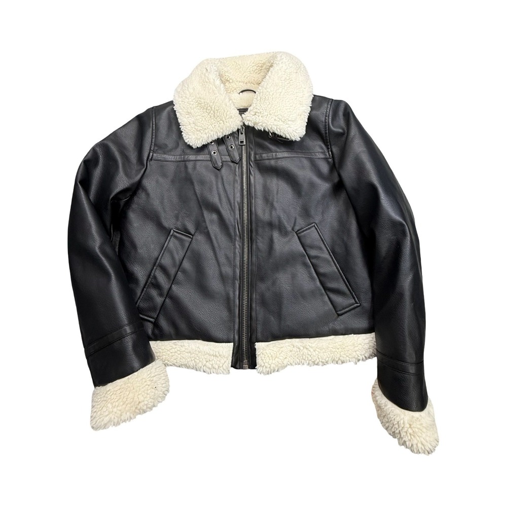 Levi's Aviator Jacket Womens S Black Faux Leather Sherpa Lined Western